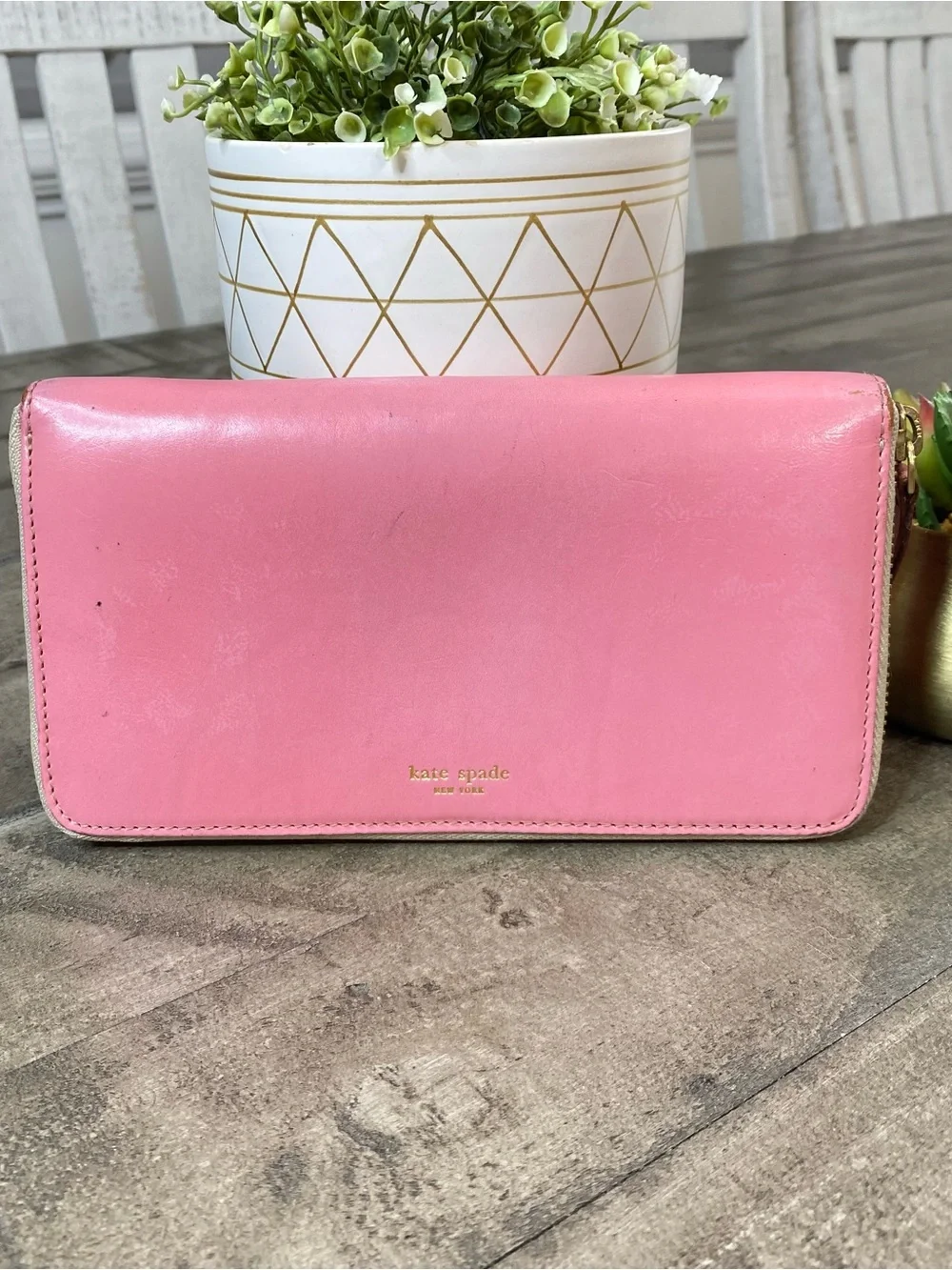 Kate Spade New York Pink Leather Zip Around Continental Wallet